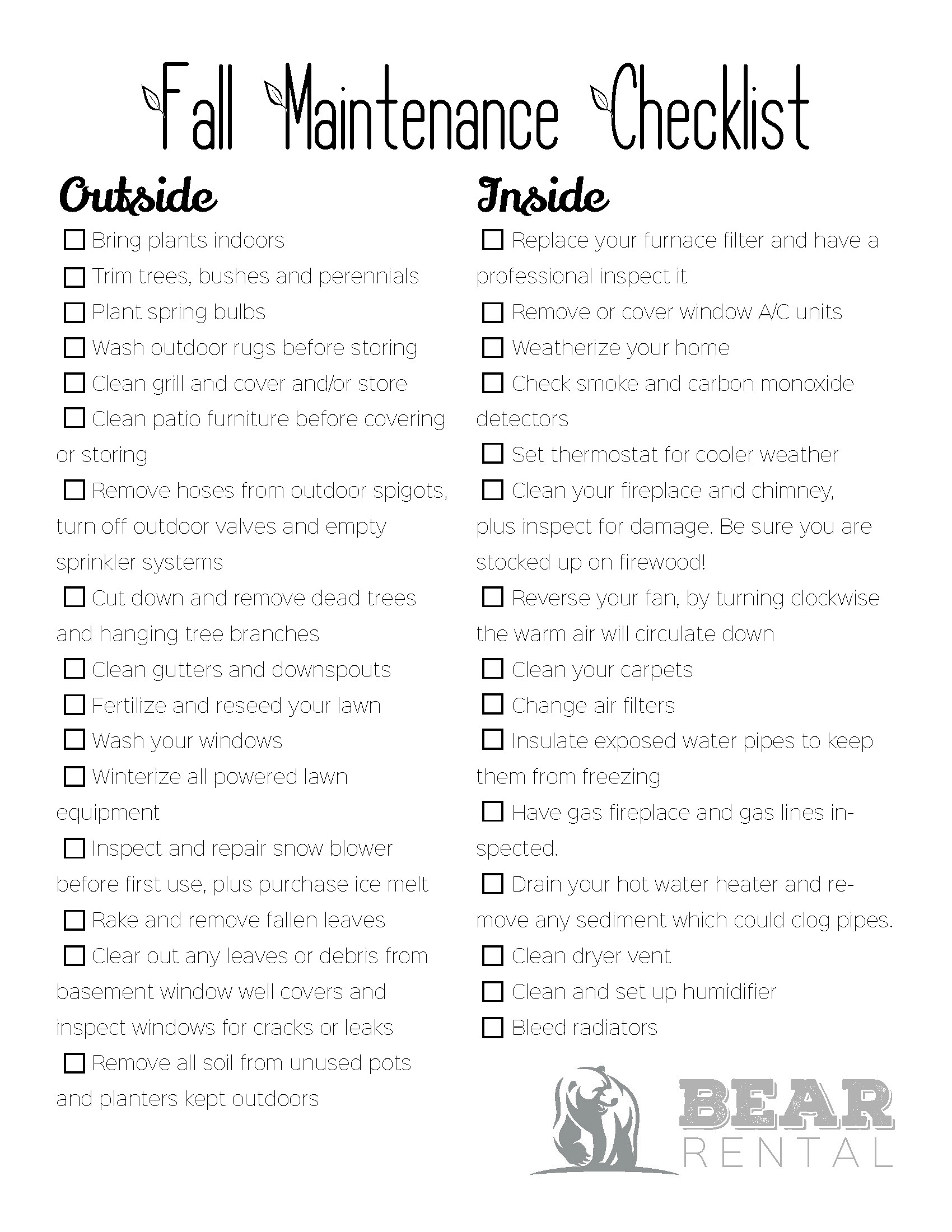 Fall Maintenance Checklist