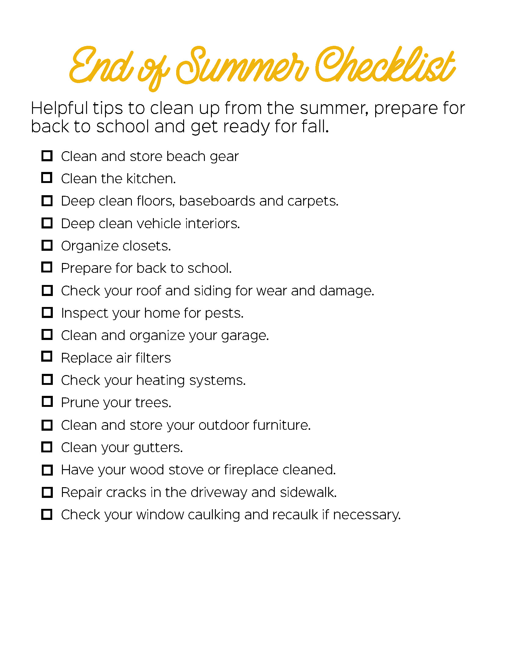 End of Summer Checklist