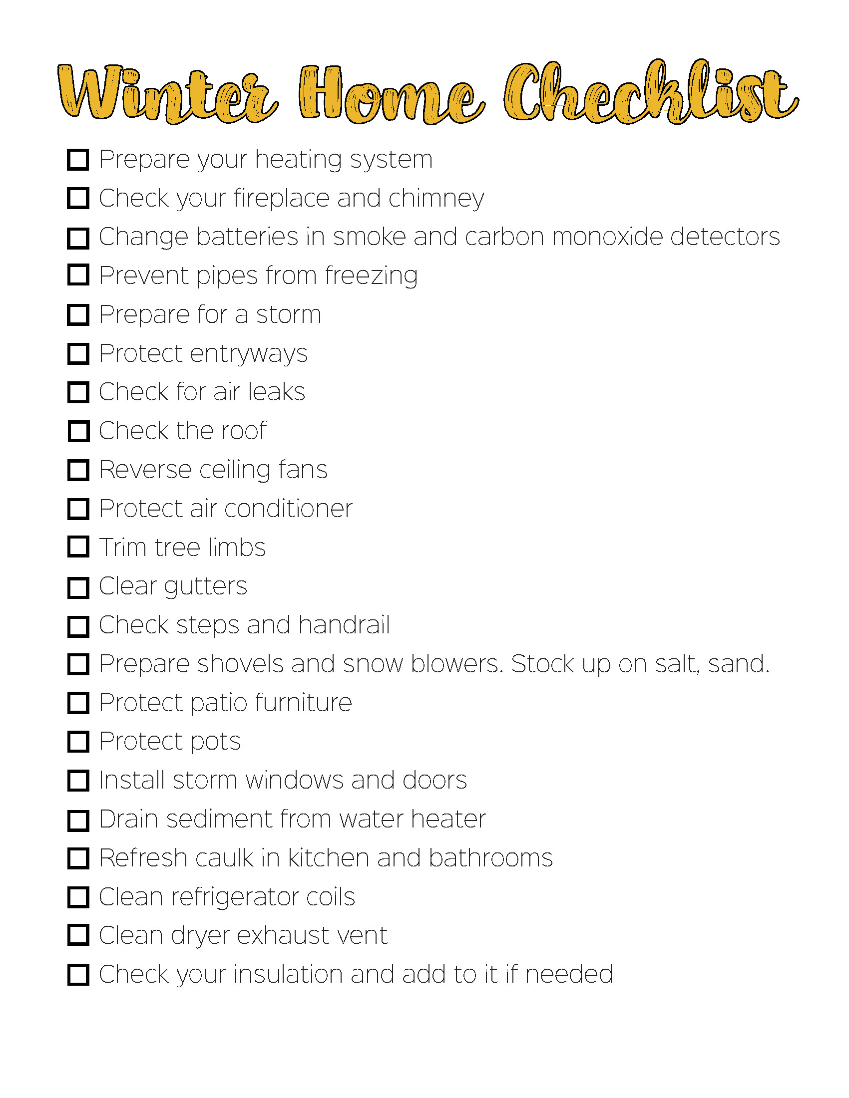 Winter Home Checklist